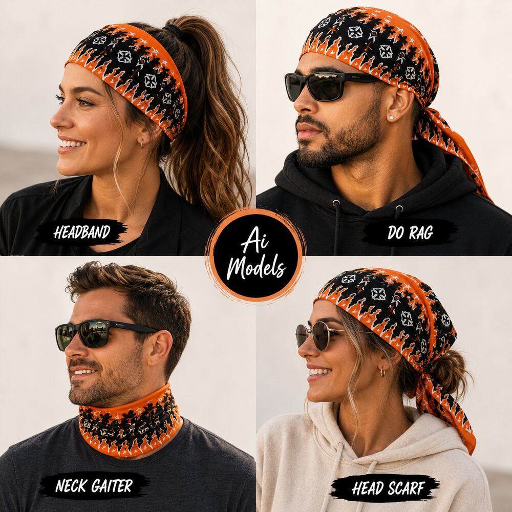 Halloween Flame Bandana Neck Gaiter Face Mask Head Wrap Do Rag Multiwear Orange